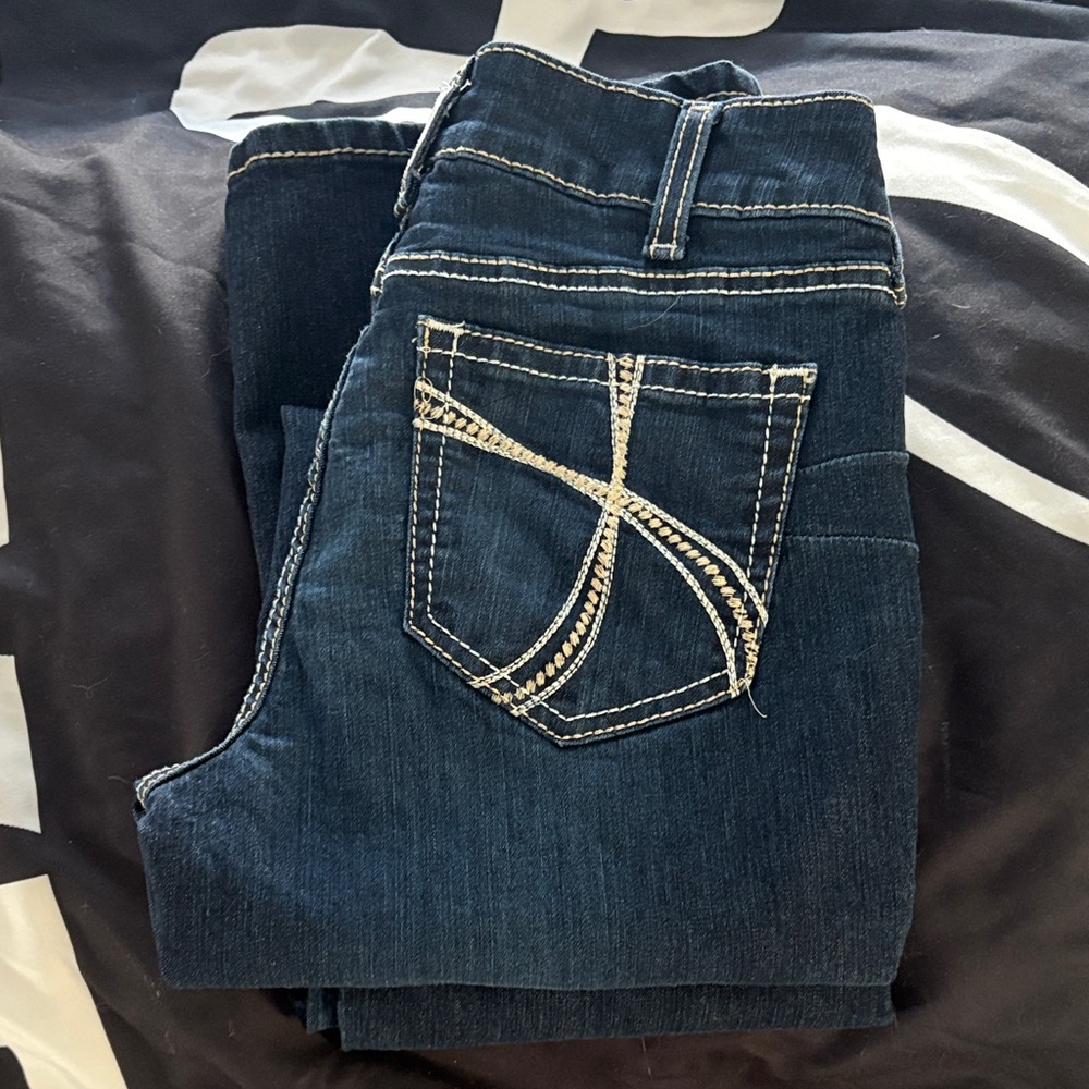 Ariat Dark Indigo Boot-Cut Jeans with White Contrast Stitching medium rise